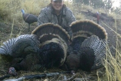 Cheyenne Eldridge with her southern NM turkeys that she harvested during the spring youth hunt. Both toms were called in and shot at the same time. Good job Cheyenne!