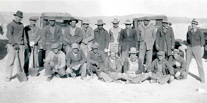 WPA workers pose at Dexter Fish Cultural Station ca 1936. USFWS National Fish and Aquatic Conservation Archives.